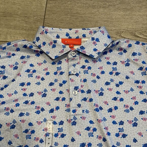 Redvanly Leone Golf Polo Shirt Mens Medium Blue Lavender Geometric NWT Preppy - Picture 1 of 6